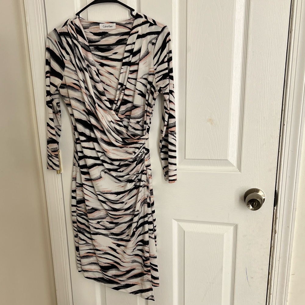 Calvin Klein Black and White Zebra Print Dress